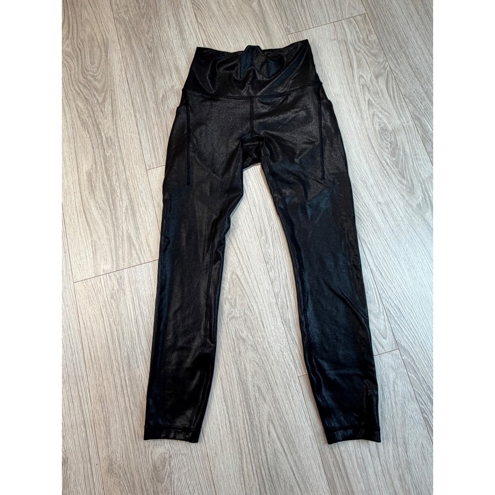 Lululemon Fast and Free High-Rise‎ Tight 25 Leathery Shine Black Leggings Size 4